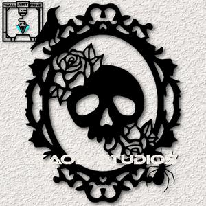 Gothic skull wall art goth skull with rose wall decor