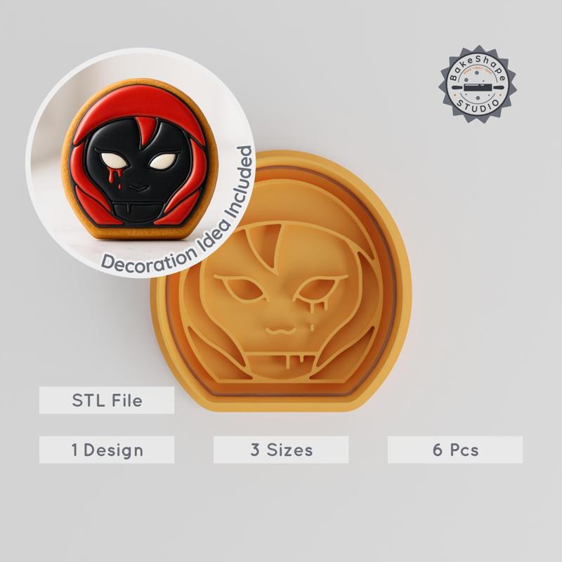 Hooded Demon Cookie Cutter & Stamp Set, 6 Piece Collection, Halloween Horror Designs, Fondant Shaping Tool, S/M/L Sizes