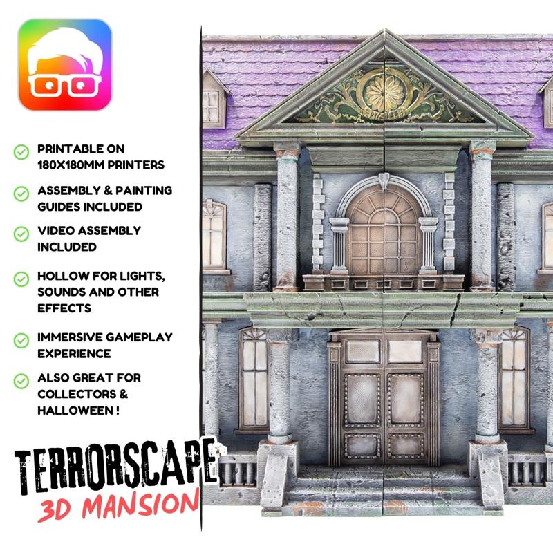 👻🎃 3D printable Mansion for Terrorscape boardgame (Accessories, Horror, Immersion, DIY, Painting, DiceTower, Effects, LED, Smoke, Sound, Halloween, Diorama, Creativity, Hounted House)