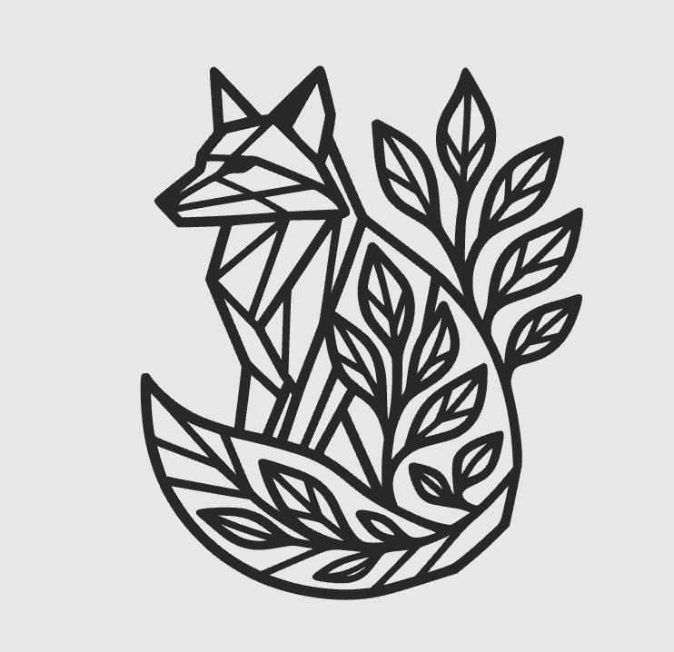 Geometric Fox 2D Wall Art – Nature-Inspired Modern Decoration for 3D Printing, Leafy Silhouette