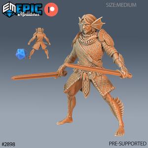 Triton Warrior Dual Swords ‧ DnD Miniature ‧ Tabletop Miniatures ‧ Gaming Monster ‧ 3D Model ‧ RPG ‧ DnDminis ‧ STL FILE
