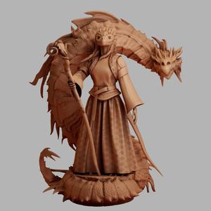 Dragonborn Priestess with Dragon – 3D Printable STL | 32mm & 72mm