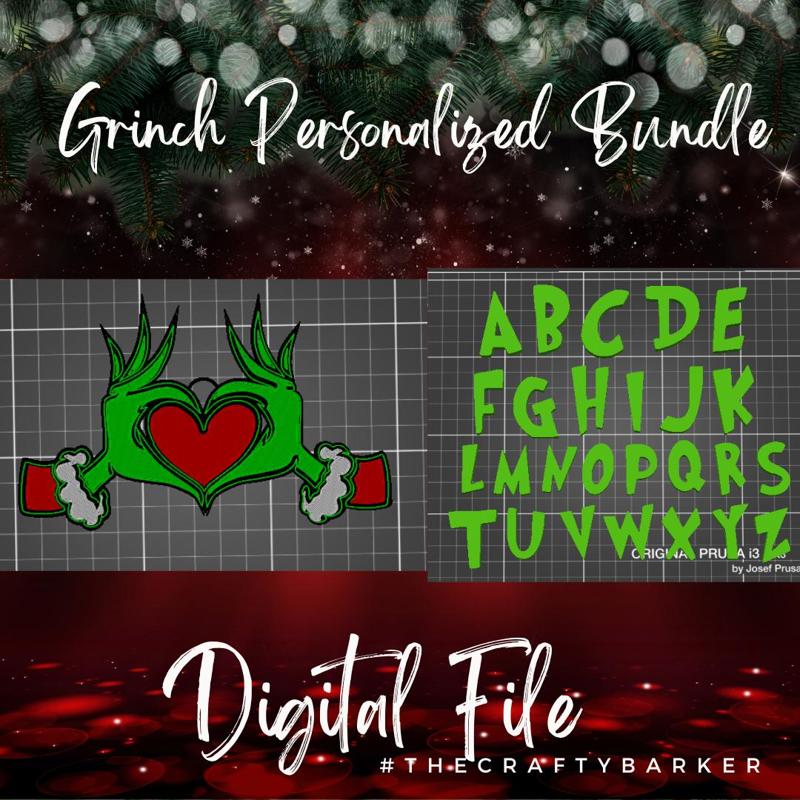 Grinch Hands Ornament with heart Bundle and Font / Personalized ornament with Font