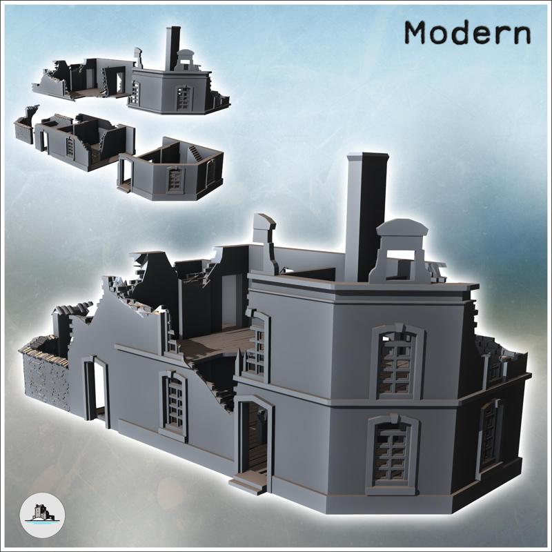 Corner building in ruins with a large chimney stack (14) - Modern WW2 WW1 World War Diaroma Wargaming RPG Mini Hobby