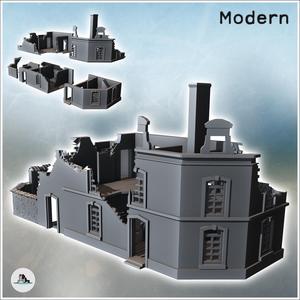 Corner building in ruins with a large chimney stack (14) - Modern WW2 WW1 World War Diaroma Wargaming RPG Mini Hobby
