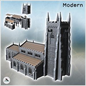 Christian church with square front Gothic tower and side annexes (41) - Modern WW2 WW1 World War Diaroma Wargaming RPG Mini Hobby