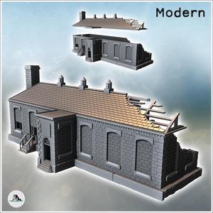 Damaged building with two stairway entrances, bricked-up windows, and multiple chimneys (24) - Modern WW2 WW1 World War Diaroma Wargaming RPG Mini Hobby
