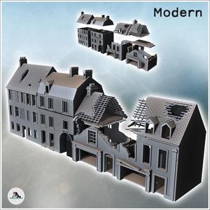 Set of four damaged modern buildings with large access door and destroyed roofs (35) - Modern WW2 WW1 World War Diaroma Wargaming RPG Mini Hobby