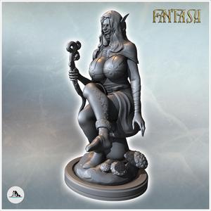 Female creature sitting on a rock with a magic staff and a hood over the head (SFW version) (12) - Medieval Fantasy Magic Feudal Old Archaic Saga 28mm 15mm