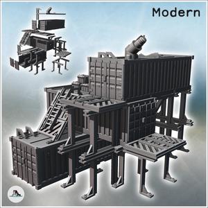 Large observation post with three containers, multiple access points, and protective awning (13) - Modern WW2 WW1 World War Diaroma Wargaming RPG Mini Hobby