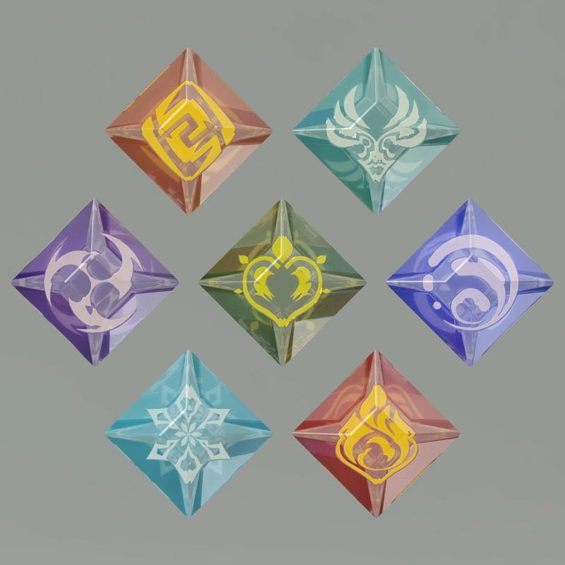 Genshin Impact square Vision gem set. Video game, props, cosplay