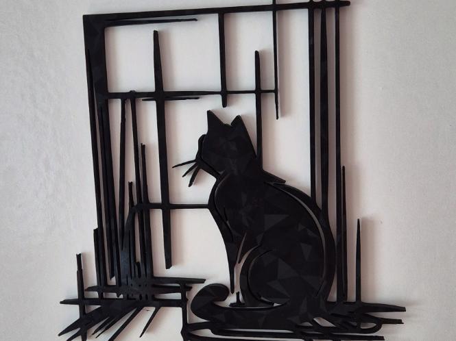 cat looks out window wall Deco