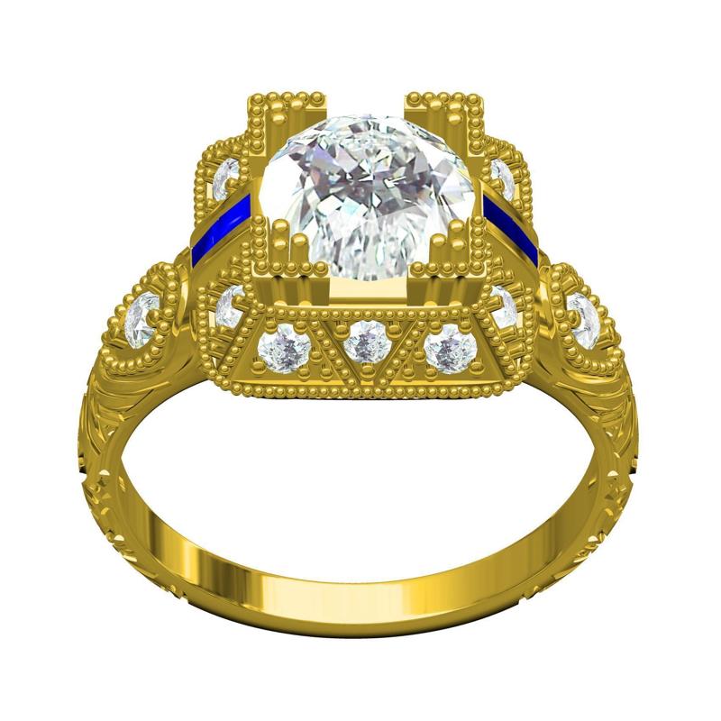Antique Art Deco Sapphire Diamond Engagement Ring