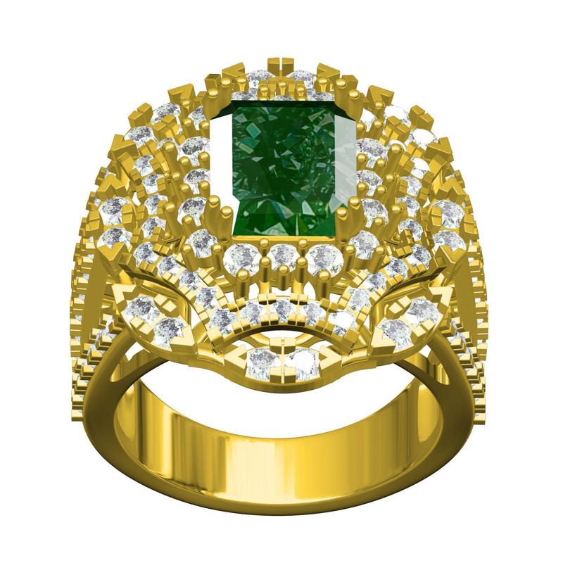 Fancy Green Emerald Stone Vintage Cocktail Ring