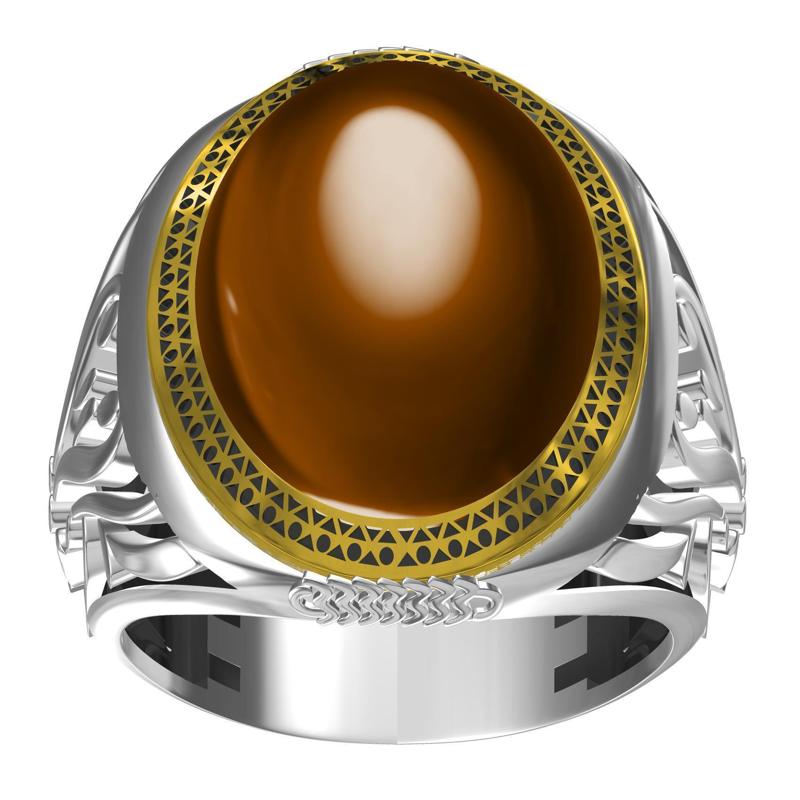 Antique Big Cabochon Engraving Designer Art Deco Ring