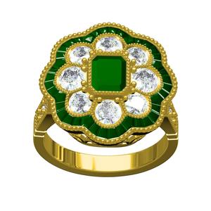 Emerald and Double Floral Halo Ring for Women