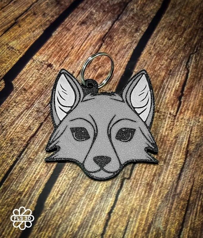 Gray Fox Head Keychain – Cute Animal 3D Print Accessory