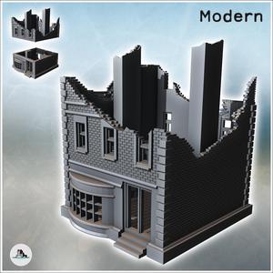 Two-story house with chimney and front porch (ruined version) (16) - Modern WW2 WW1 World War Diaroma Wargaming RPG Mini Hobby