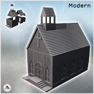 Post-apocalyptic western chapel with bell tower and armored metal door (28) - Future Sci-Fi SF Post apocalyptic Tabletop Scifi 28mm 15mm 20mm Modern