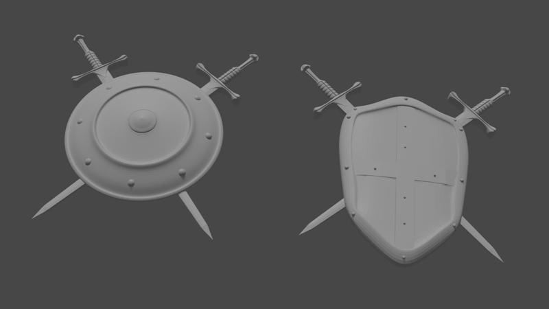 Decorative sword and shields