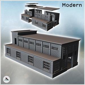 Modern industrial brick building with flat roofs, large access door, and windows (15) - Modern WW2 WW1 World War Diaroma Wargaming RPG Mini Hobby