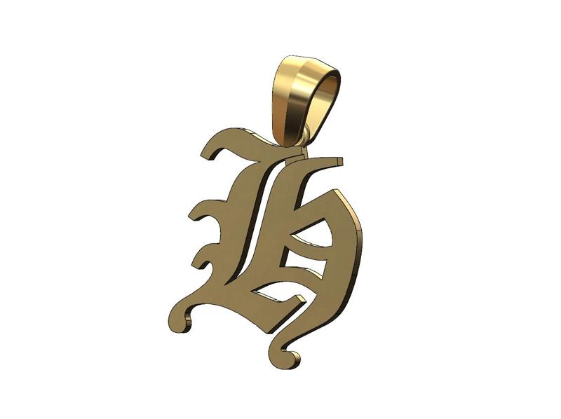 H gothic old english initial pendant charm bail 3D print model