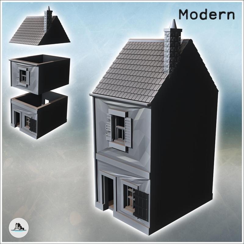 Multi-story house with damaged chimney and shutters (42) - Modern WW2 WW1 World War Diaroma Wargaming RPG Mini Hobby