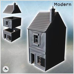 Multi-story house with damaged chimney and shutters (42) - Modern WW2 WW1 World War Diaroma Wargaming RPG Mini Hobby