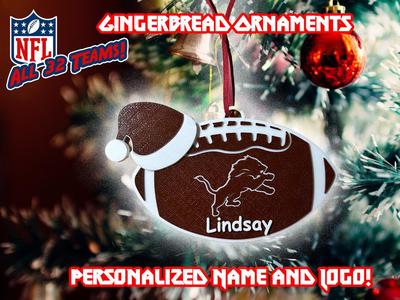 Personalized NFL Gingerbread Ornaments. All Teams!
