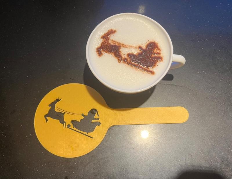 Cappuccino Latte Art Santa Claus with sleigh