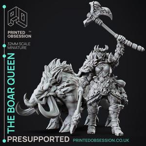 The Boar Queen - Female Orc Warlord - PRESUPPORTED - 32mm Scale - mounted and standing versions included.