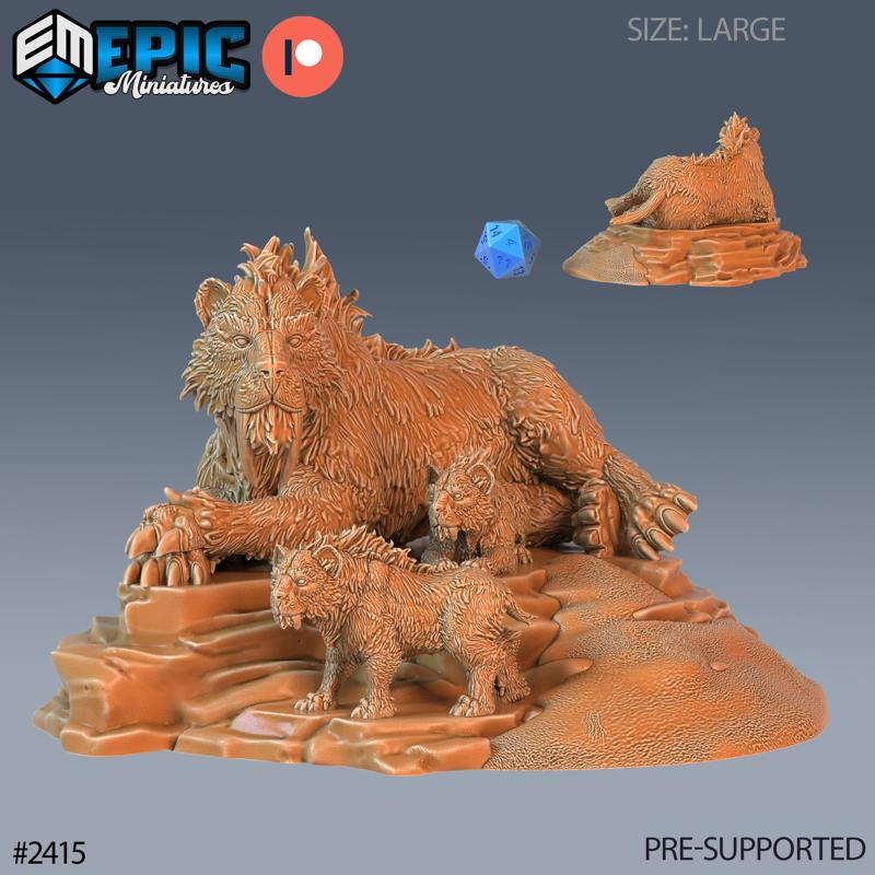 Sabretooth Tiger Cubs / Predator Lion / Wild Frost Animal / Winter Beast / Ice Encounter