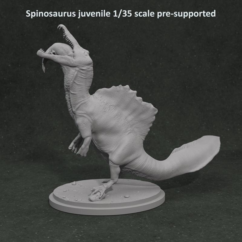 Spinosaurus juvenile eating 1-35 scale pre-supported dinosaur