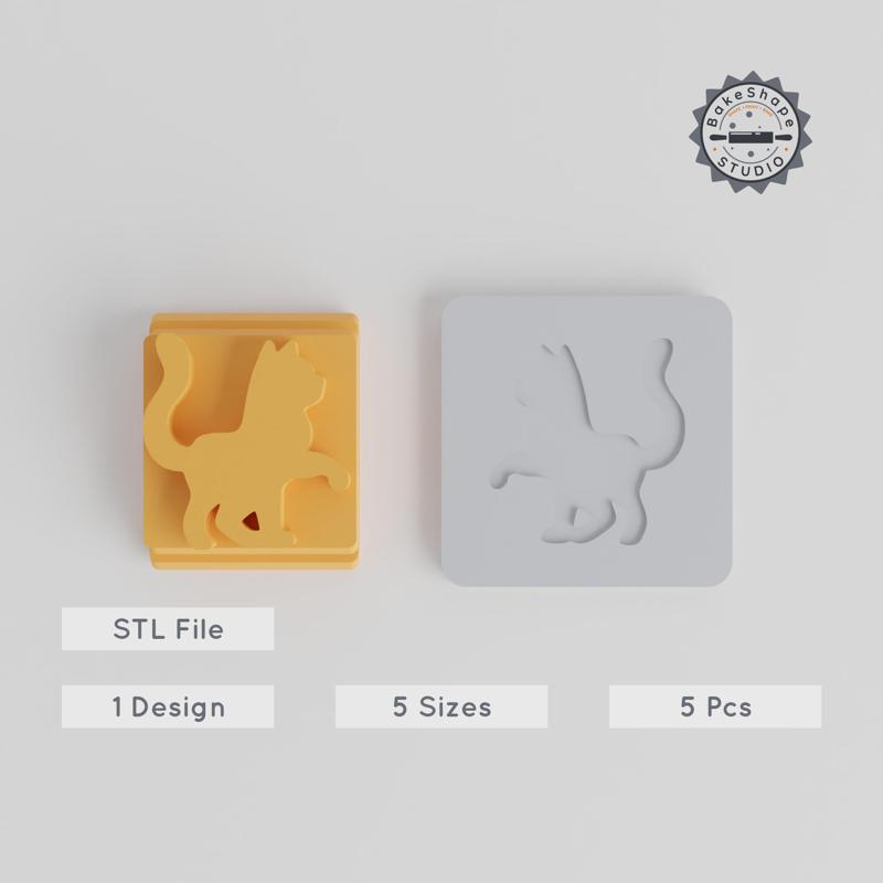 Cat Stamp Tile Set, 5 Sizes, Perfect for Clay, Cookies & Fondant, Animal Motif, 5 Piece Collection