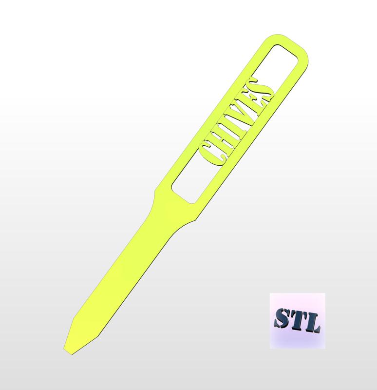 Plant stake, vegetable label, garden tags 3d model cnc files for wood - chives. Herb stake, vegetable markers stl file 3d printing.