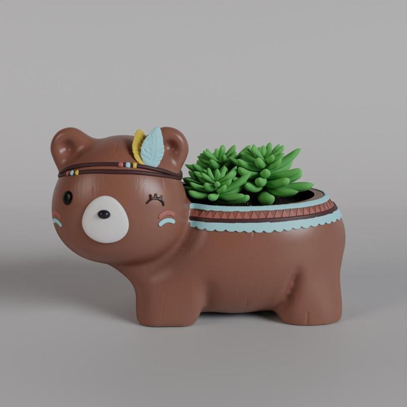 Adorable Bear Succulent Planter Digital STL File for 3D Printing | Cute Animal Pot Planter for Home Decor