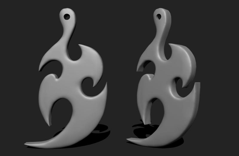 Tribal Shape Chrometype - 3D Print Pendant - Keychain - Necklace