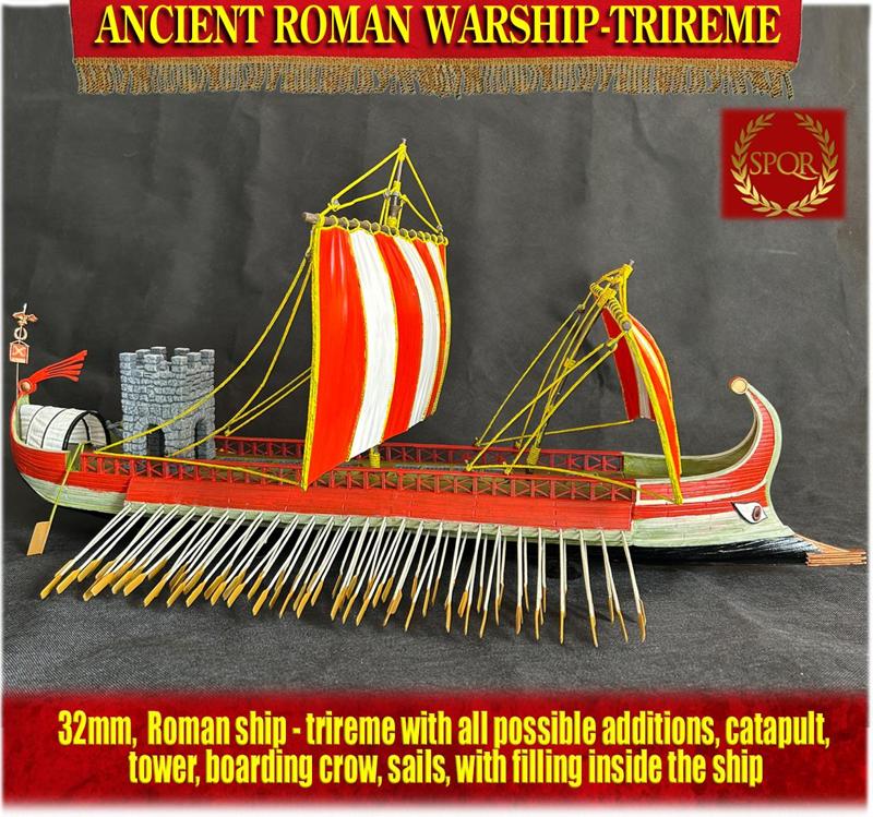 Free test 3D model of "Ancient Roman warship" - trireme for campaign kickstarter