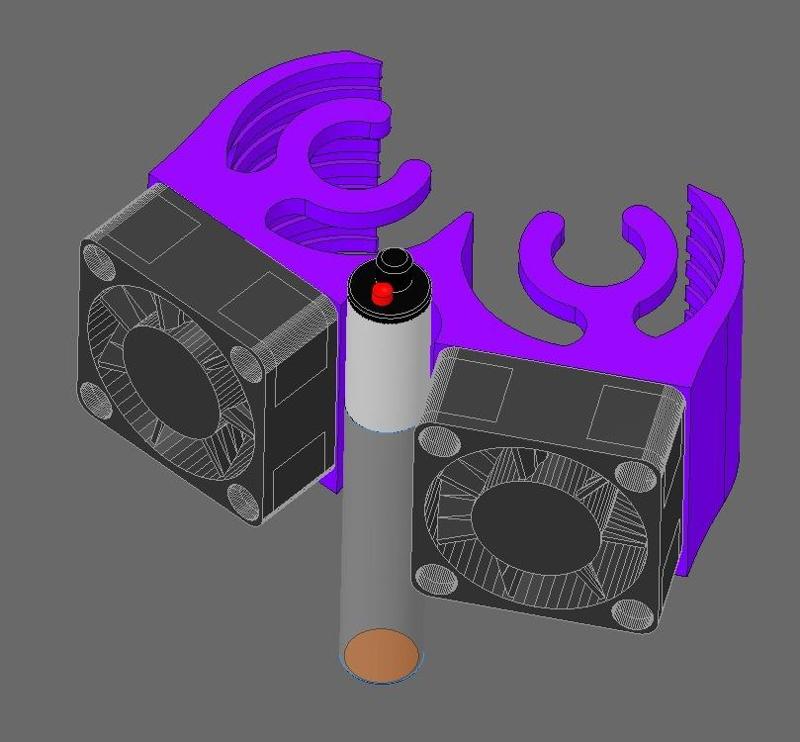 Space-efficient  Probe-Ready 25mm Dual Fan Shroud (for E3D-V6 CLONE - differs slightly in dimmensions from original)