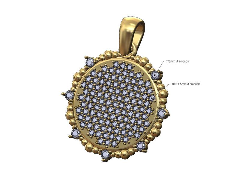 Iced diamond beaded coin pendant charm 3D print model