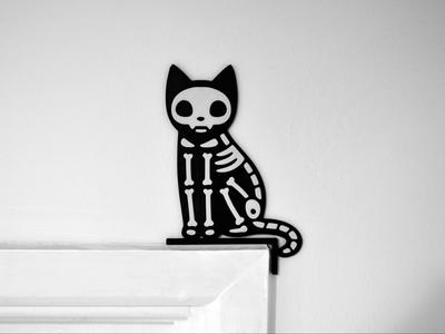 Halloween Skeleton Cat Door Corner