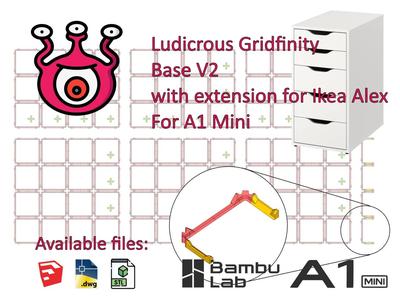 Ludicrous Gridfinity Base Plate with Extension for IKEA Alex A1 Mini Ready   