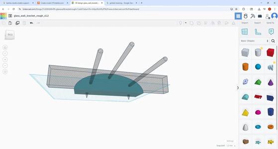 glass bracket ROUGH v1, 3 set screws top, 3 set screws bottom, 2 mount screws.   