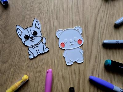 Cute Dog And Bear DIY Coloring Craft