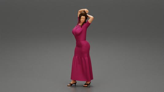Pretty Woman in long Dress with Hands Behind Her Head