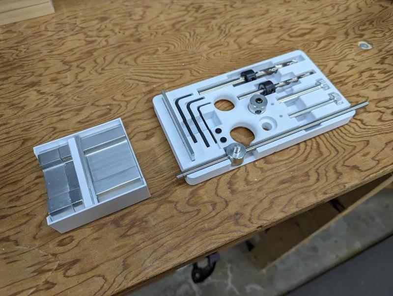 Storage and spacer for Dowelmax doweling jig   