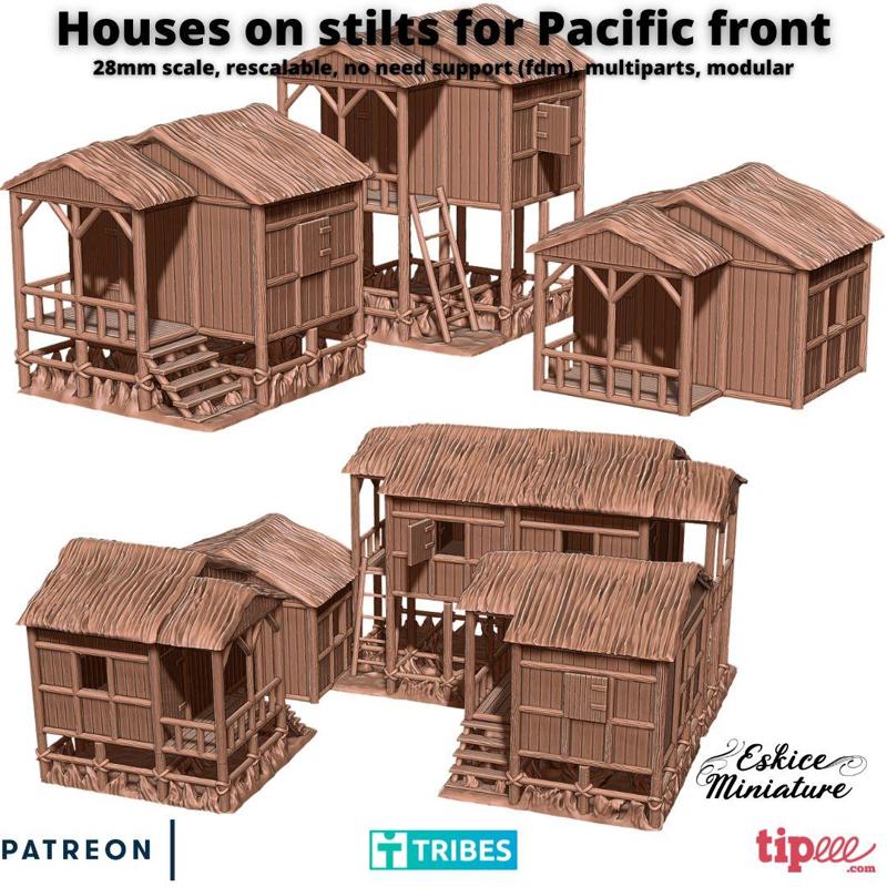 Houses on stilts for Pacific front - 28mm