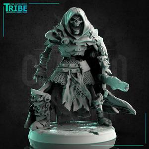 (L 0053) Male skeleton undead warrior with a sword and cape (Large)