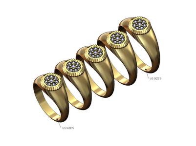 Round diamond bezel signet ring US sizes 5to9 3D print model