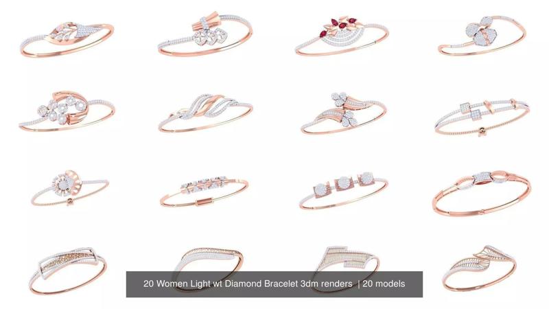20 Women Light wt Diamond Bracelet 3dm renders  3D Model Collection